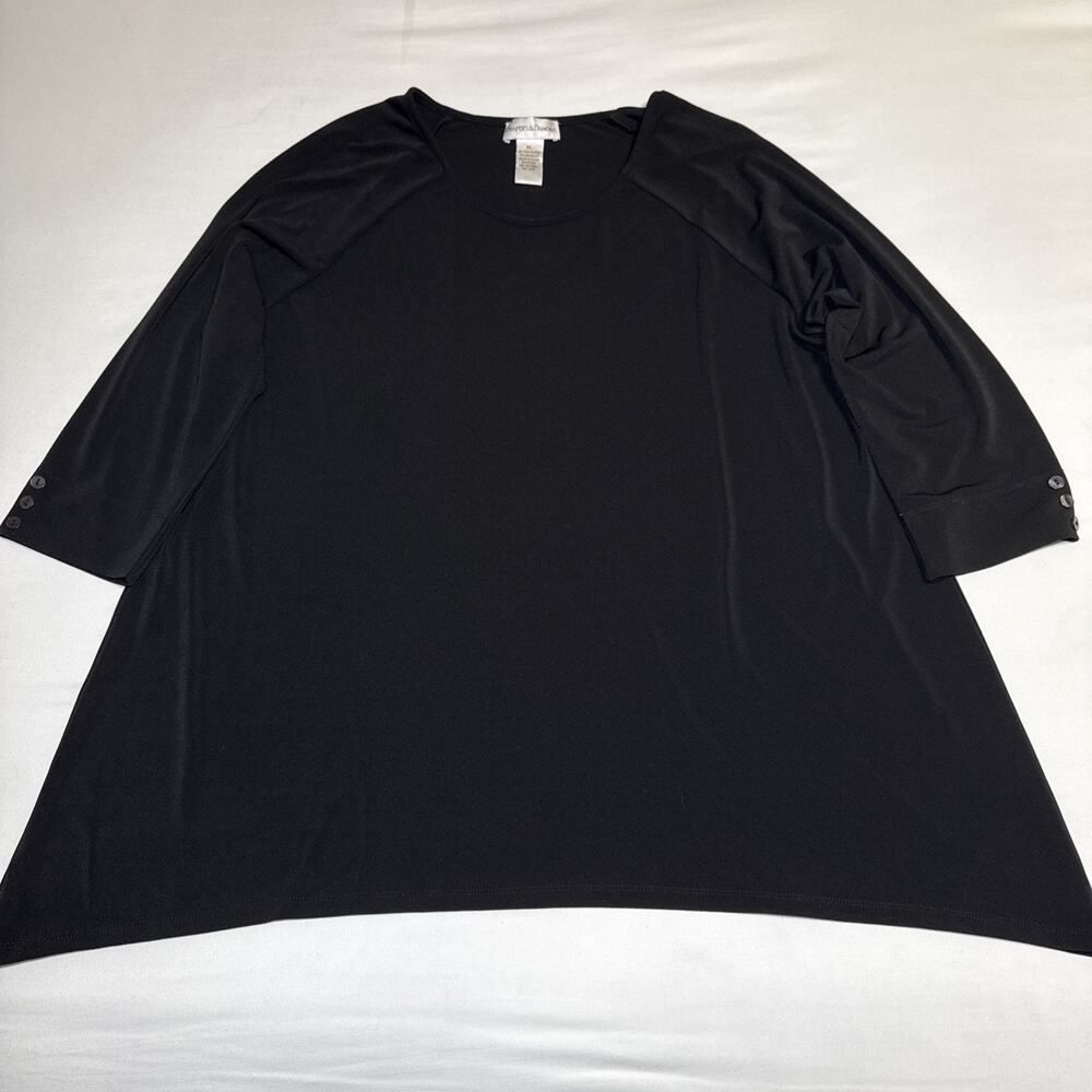 Drapers & Damons 3/4 Sleeve Pullover Tunic Top Womens XL Black Blouse 3/4 Sleeve